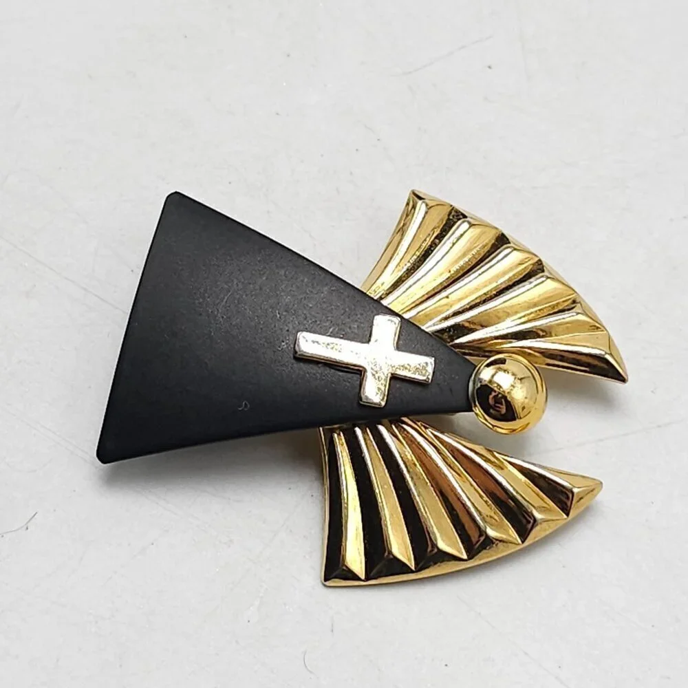 Gold Black Angel Brooch With Cross Crucifix Design By Jane Davis